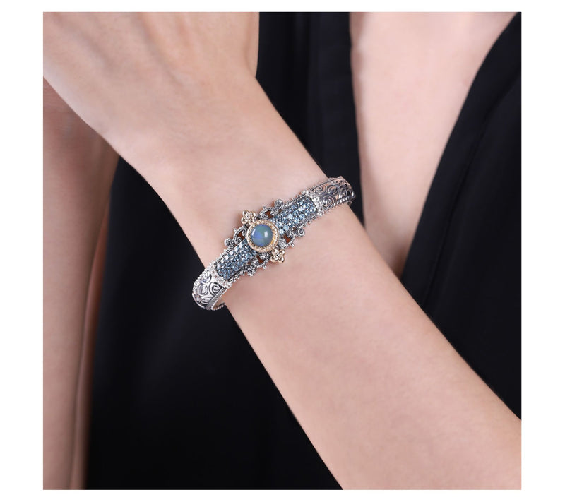 Barbara Bixby Sterling & 18K Gold Blue Topaz &Opal Cuff — View 5