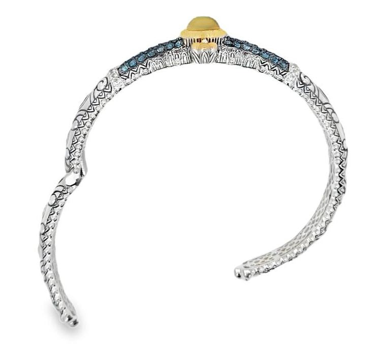 Barbara Bixby Sterling & 18K Gold Blue Topaz &Opal Cuff — View 4
