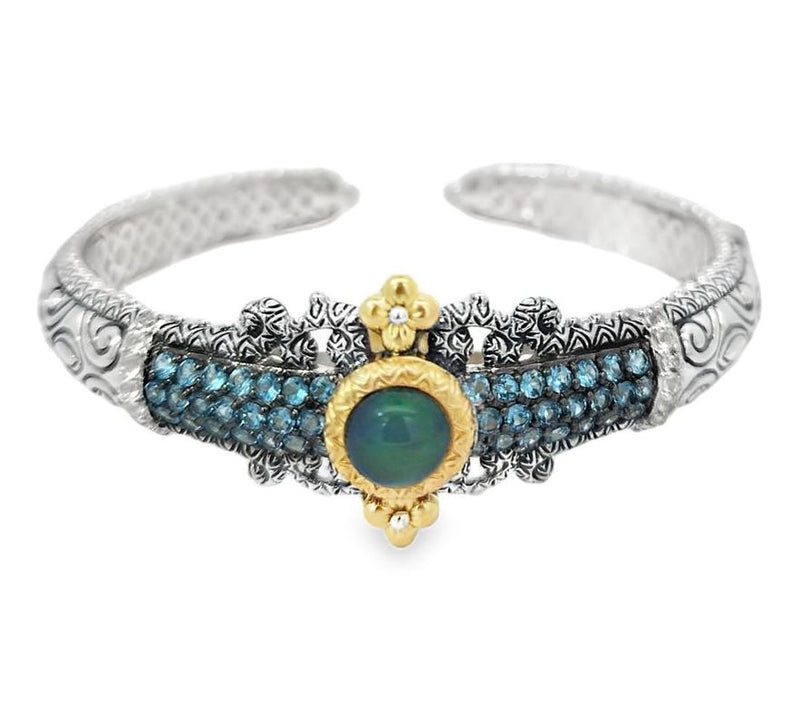 Barbara Bixby Sterling & 18K Gold Blue Topaz &Opal Cuff — Main view