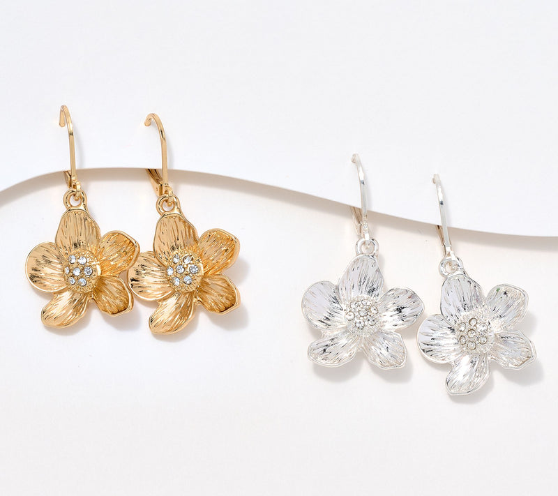 Joan Rivers Etched Flower Leverback Earrings Set of 2 — Main view