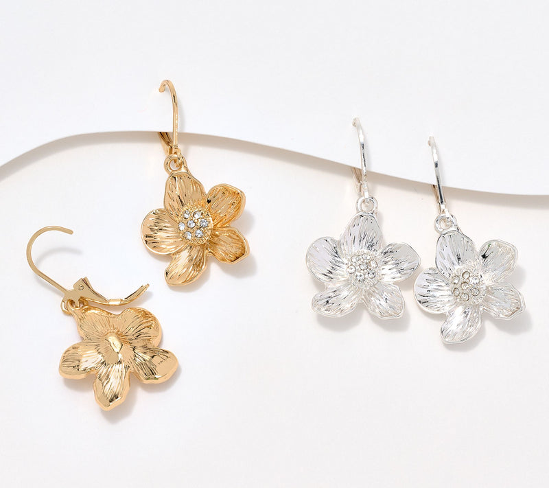 Joan Rivers Etched Flower Leverback Earrings Set of 2 — View 2