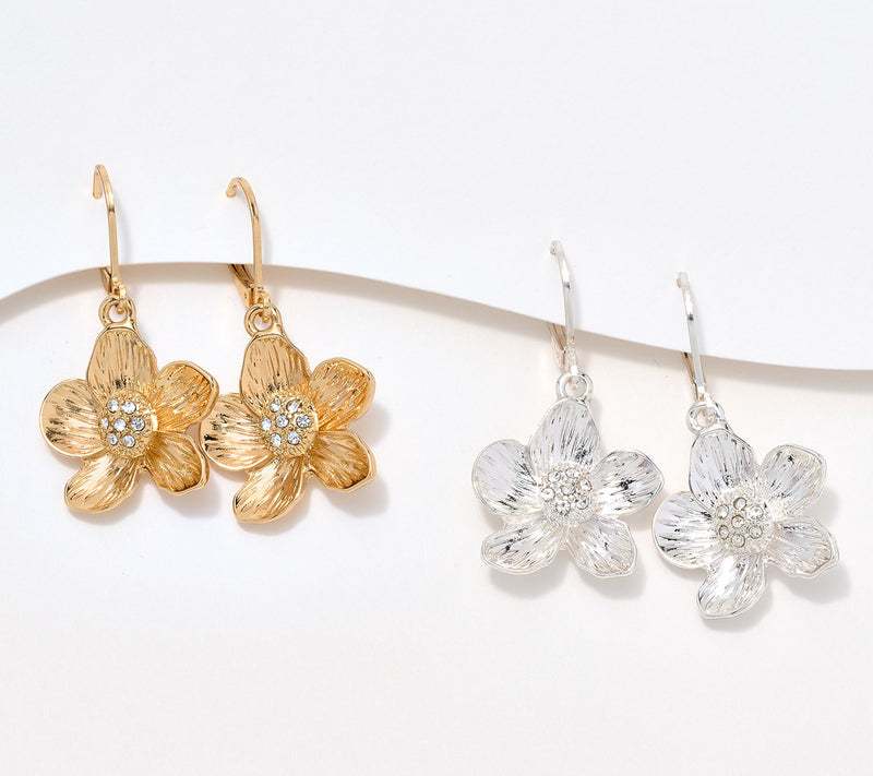 Joan Rivers Etched Flower Leverback Earrings Set of 2 — View 8