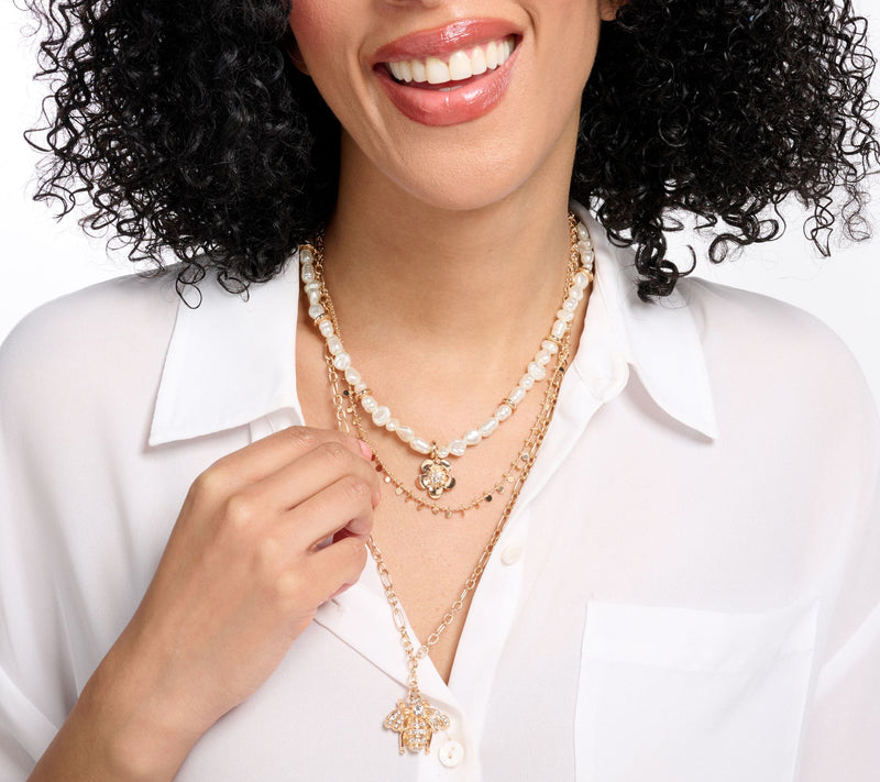 Joan Rivers Layered Necklace with Pave Bee Charm — View 4