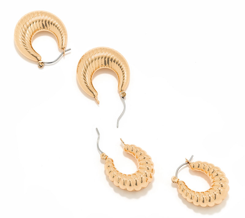 Joan Rivers Set of 2 Shrimp Hoop and Round Rib Earrings — View 2