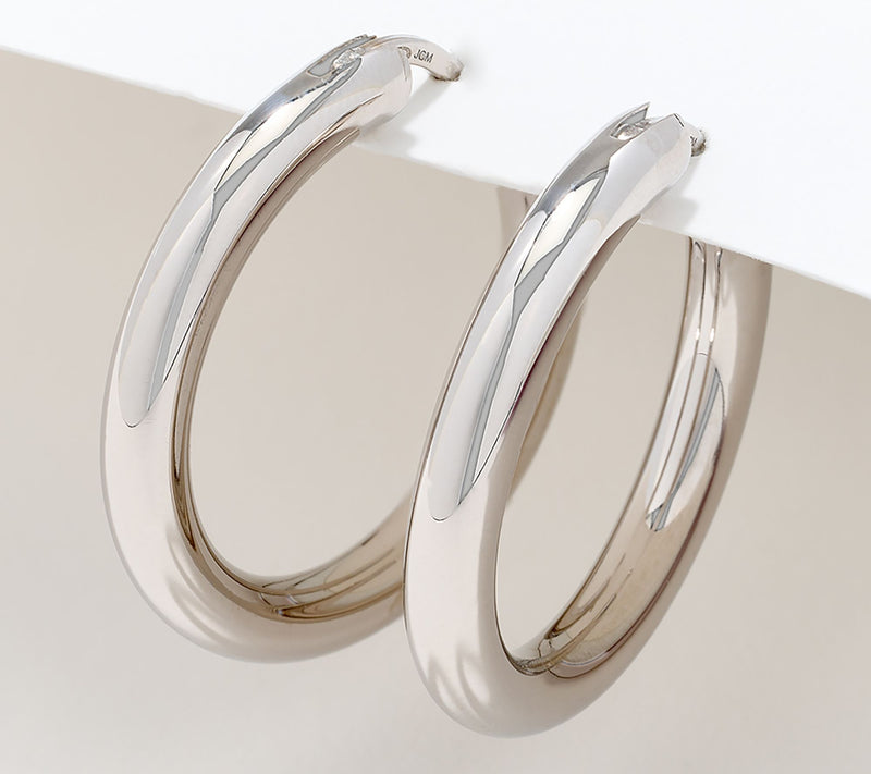 Silver Style Comfort Closure 1" Hoop Earrings, Sterling Silver — View 6