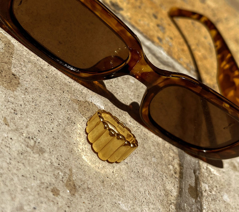 14K Gold Plated Chunky Croissant Signet Ring — View 6