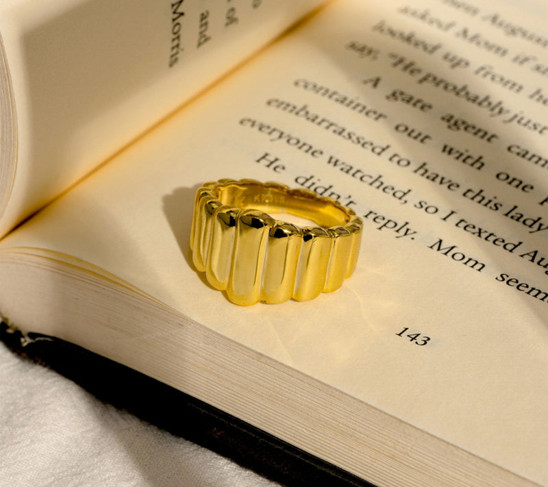 14K Gold Plated Chunky Croissant Signet Ring — View 5