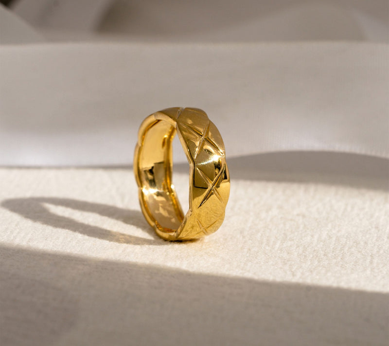 14K Gold Plated Bold Quilted Band Ring — View 2