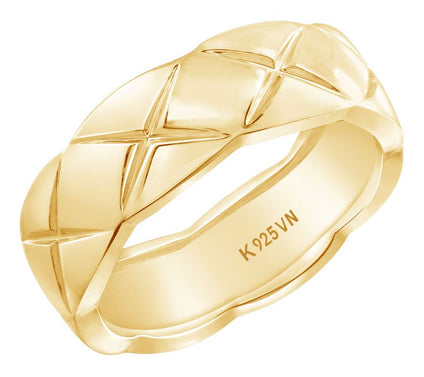 14K Gold Plated Bold Quilted Band Ring