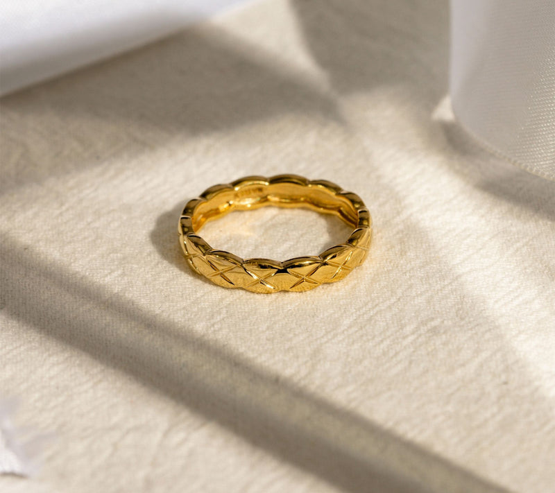 14K Gold Plated Thin Quilted Band Ring — View 2
