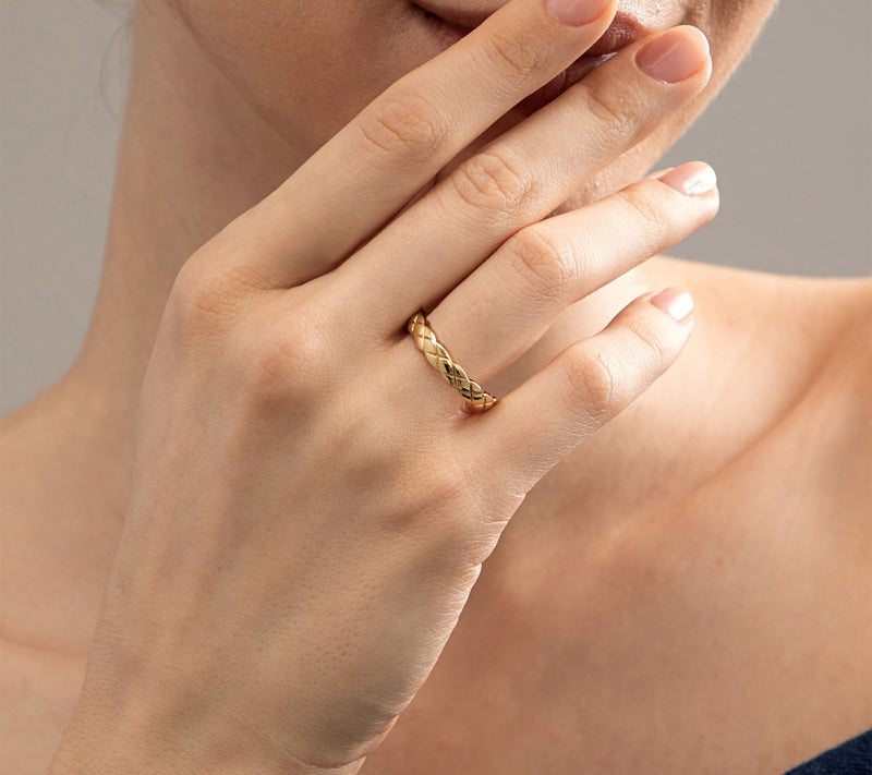 14K Gold Plated Thin Quilted Band Ring — View 3