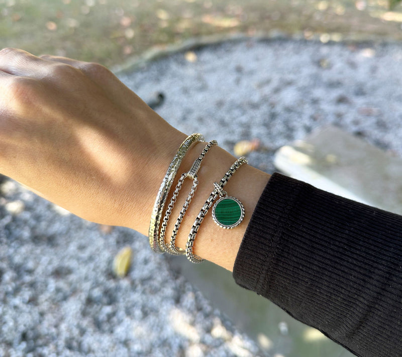 JAI Sterling Silver Gemstone Disc Charm Box Chain Bracelet — View 5