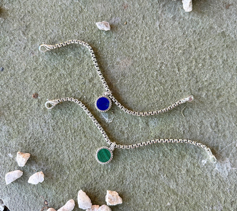 JAI Sterling Silver Gemstone Disc Charm Box Chain Bracelet — View 6