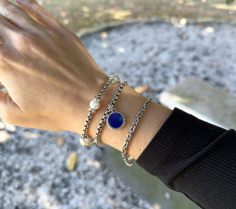 JAI Sterling Silver Gemstone Disc Charm Box Chain Bracelet — View 4