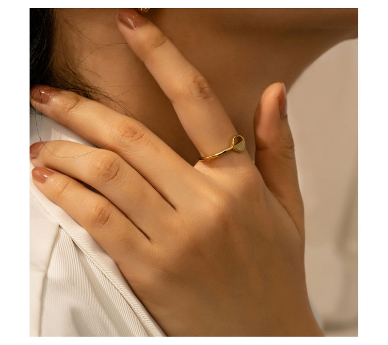 14K Gold Plated Semi Circle Signet Ring — View 3