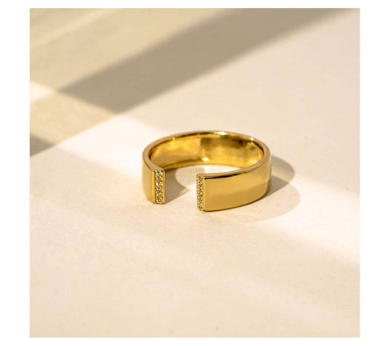 14K Gold Plated Pave Open Cigar Band Ring — View 2