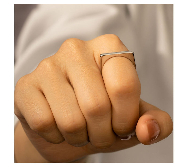 Sterling Silver Rectangular Thin Signet Band Ring — View 3