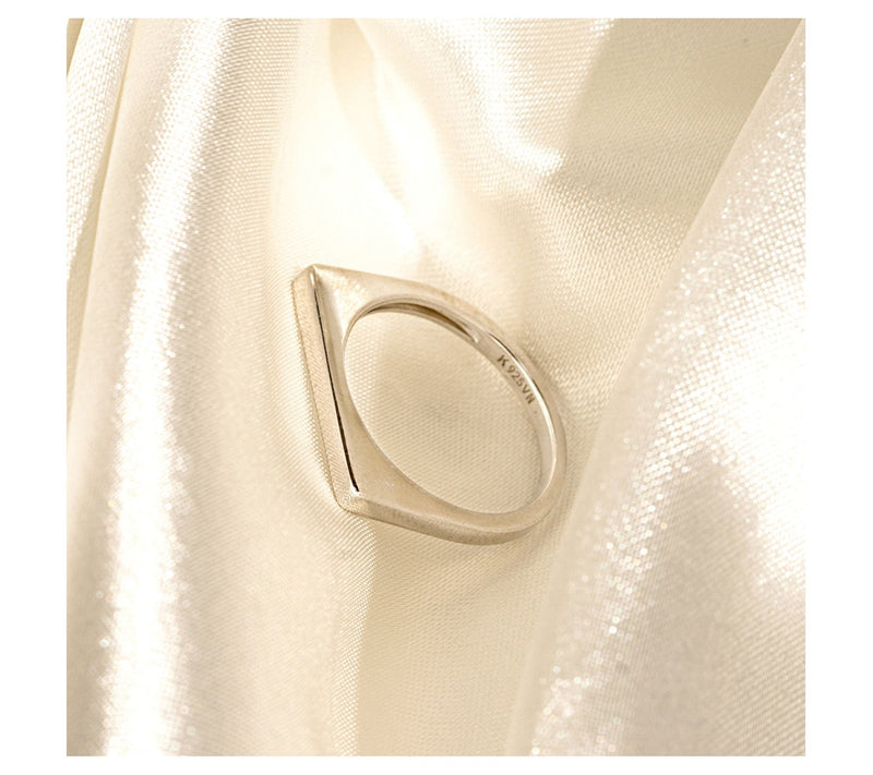 Sterling Silver Rectangular Thin Signet Band Ring — View 2