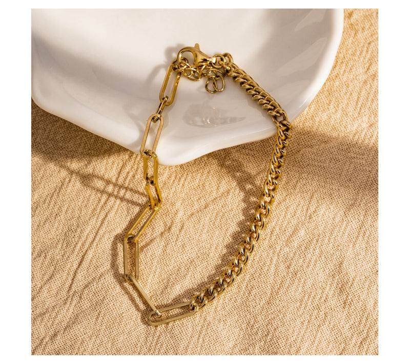 14K Gold Plated Paperclip & Curb Chain Bracelet — View 2