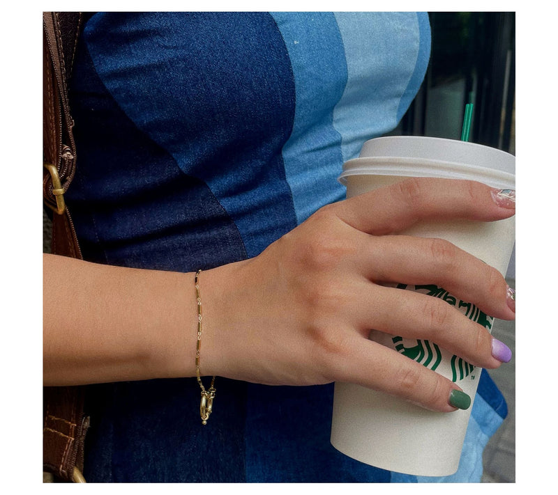 14K Gold Plated Tube Bar Chain Bracelet — View 4