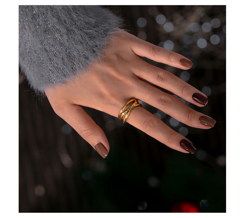 14K Gold Plated Criss-Cross Band Ring — View 3