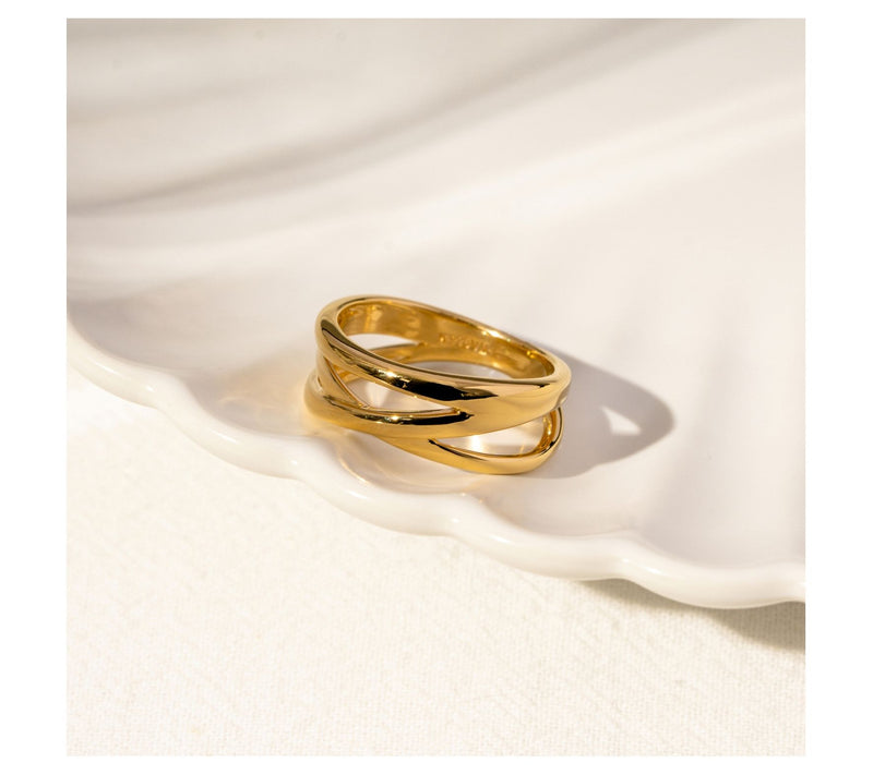 14K Gold Plated Criss-Cross Band Ring — View 4