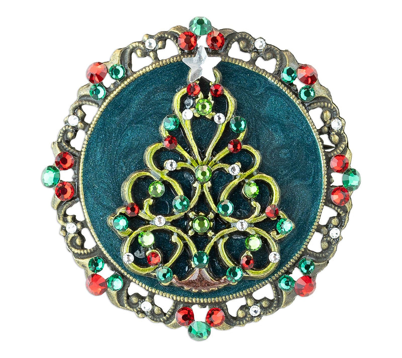 Anne Koplik Lace Enamel & Crystal Christmas Tree Pin — Main view