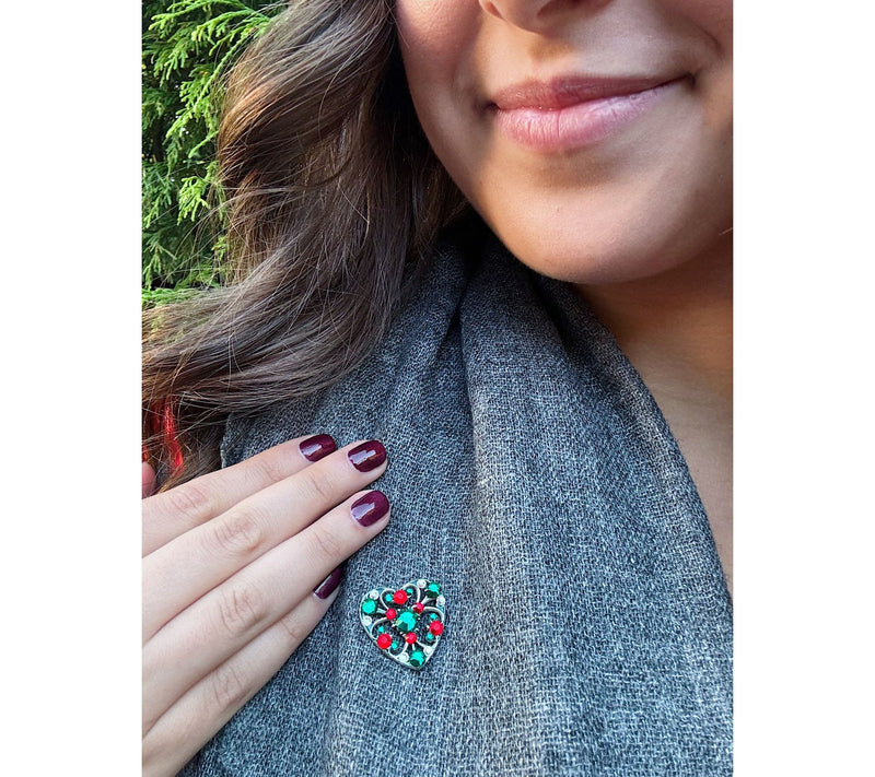 Anne Koplik Lace Crystal Christmas Heart Tie Tack Pin — View 2