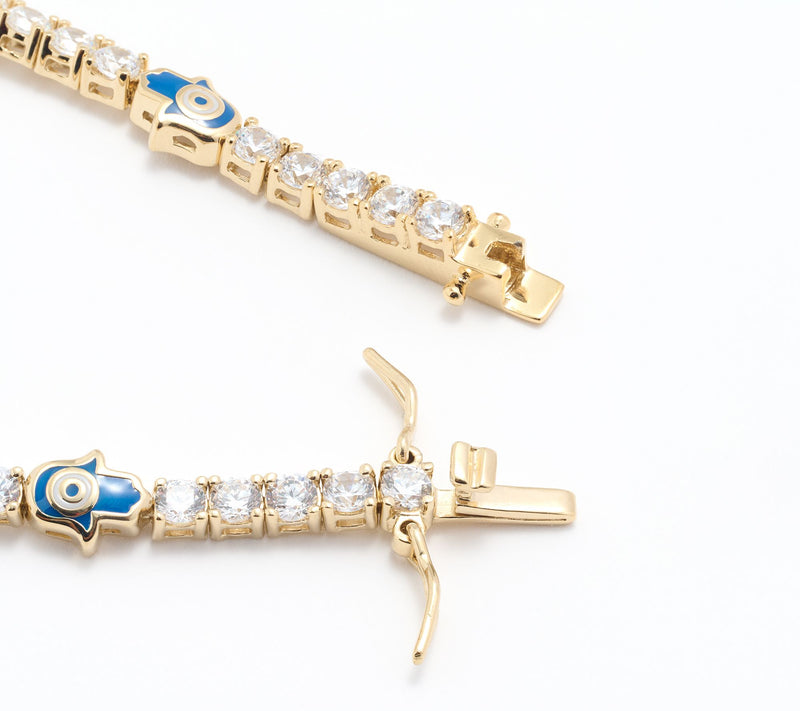Karma & Luck Evil Eye & Hamsa Tennis Bracelet Goldtone — View 2