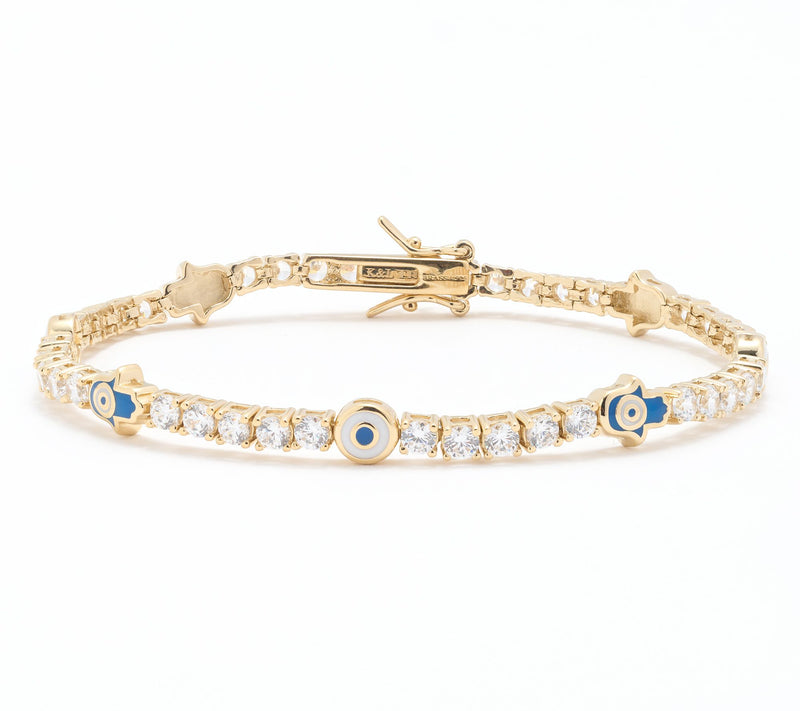 Karma & Luck Evil Eye & Hamsa Tennis Bracelet Goldtone — Main view