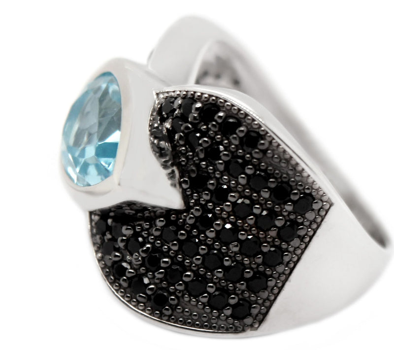 Affinity Gems Blue Topaz & Black Spinel Ring, Sterling Silver — View 3