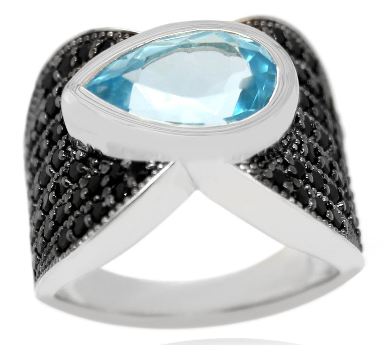 Affinity Gems Blue Topaz & Black Spinel Ring, Sterling Silver — Main view