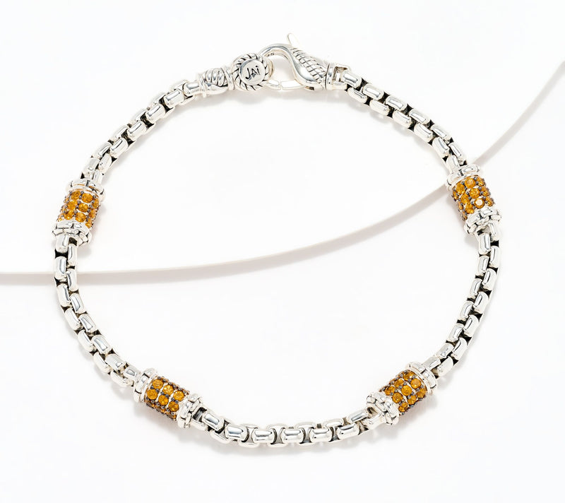 JAI Sterling Silver Pave Station 3.7mm Box Chain Bracelet, 13.0g — View 11