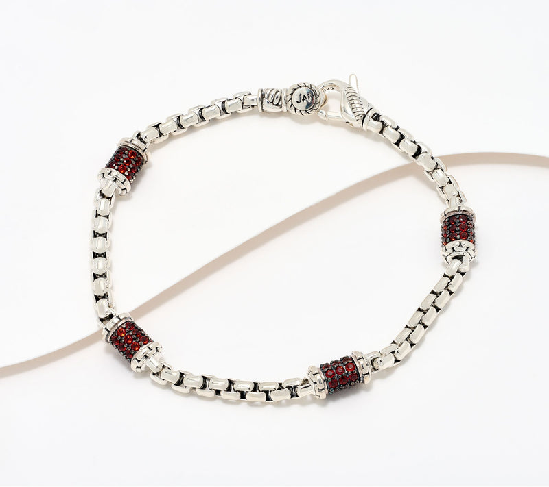JAI Sterling Silver Pave Station 3.7mm Box Chain Bracelet, 13.0g — Main view