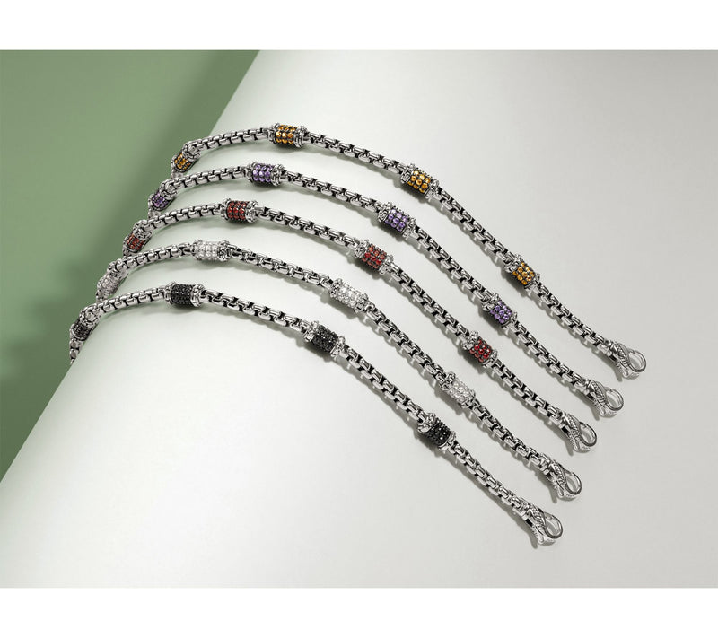JAI Sterling Silver Pave Station 3.7mm Box Chain Bracelet, 13.0g — View 15