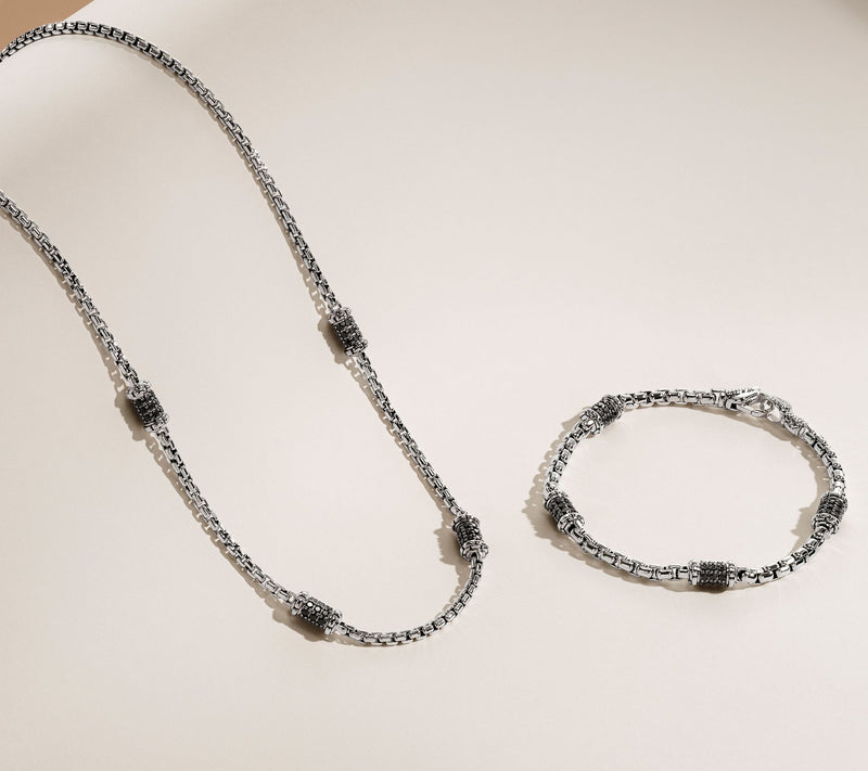 JAI Sterling Silver Pave Station 3.7mm Box Chain Bracelet, 13.0g — View 14