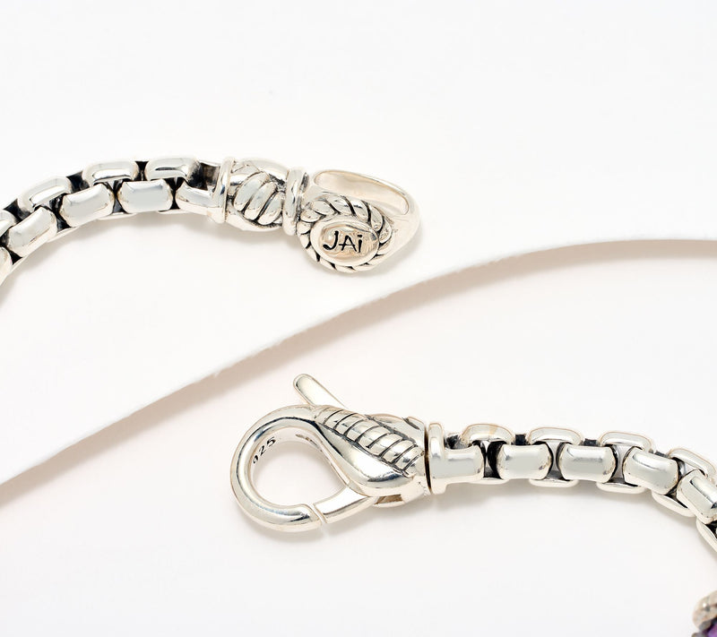 JAI Sterling Silver Pave Station 3.7mm Box Chain Bracelet, 13.0g — View 13
