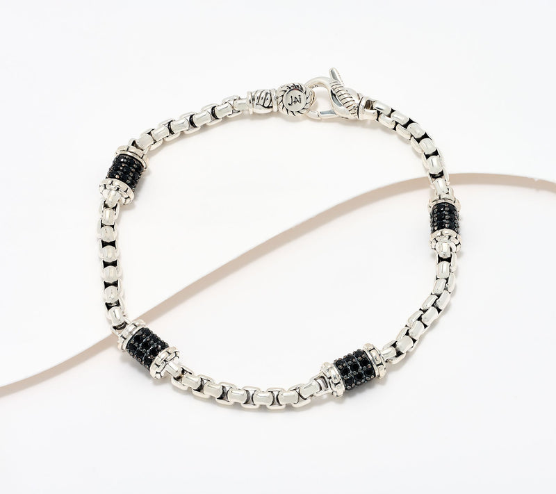 JAI Sterling Silver Pave Station 3.7mm Box Chain Bracelet, 13.0g — View 9