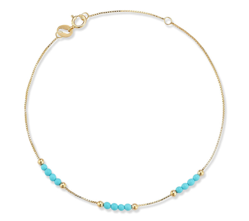 Italian Gold Turquoise Ball Chain Bracelet, 14K — Main view