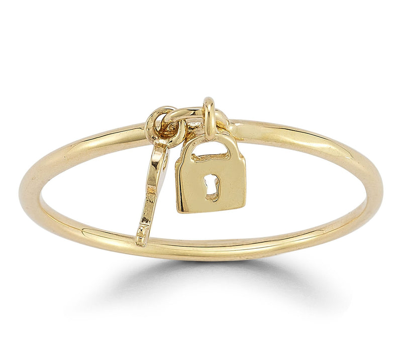 Italian Gold Lock and Key Charm Ring, 14K — View 7