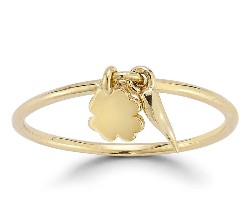 Italian Gold Lucky Horn and Clover Charm Ring,14K — Main view