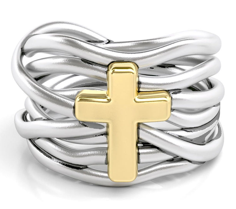 Or Paz Two-Tone Cross Wide Band Ring — Main view