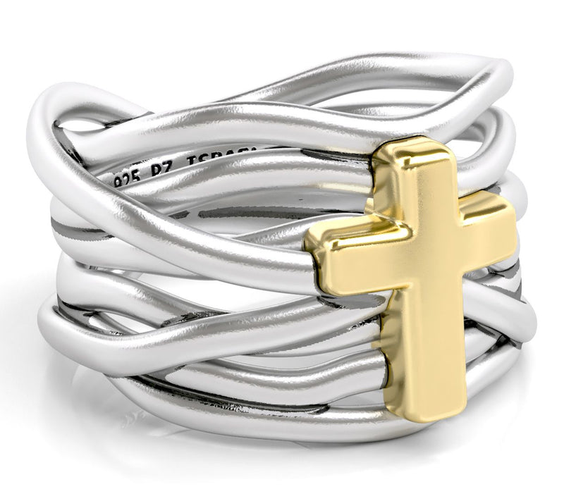 Or Paz Two-Tone Cross Wide Band Ring — View 4