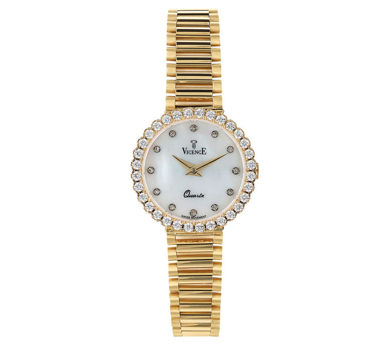 Italian Gold Mother of Pearl Dial Panther Link Watch, 14K — Main view