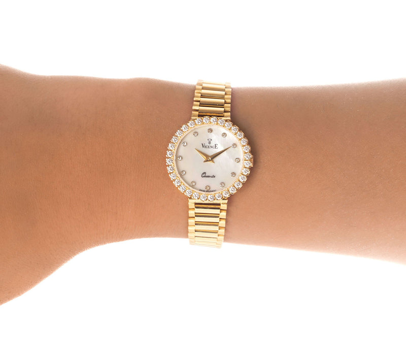 Italian Gold Mother of Pearl Dial Panther Link Watch, 14K — View 3