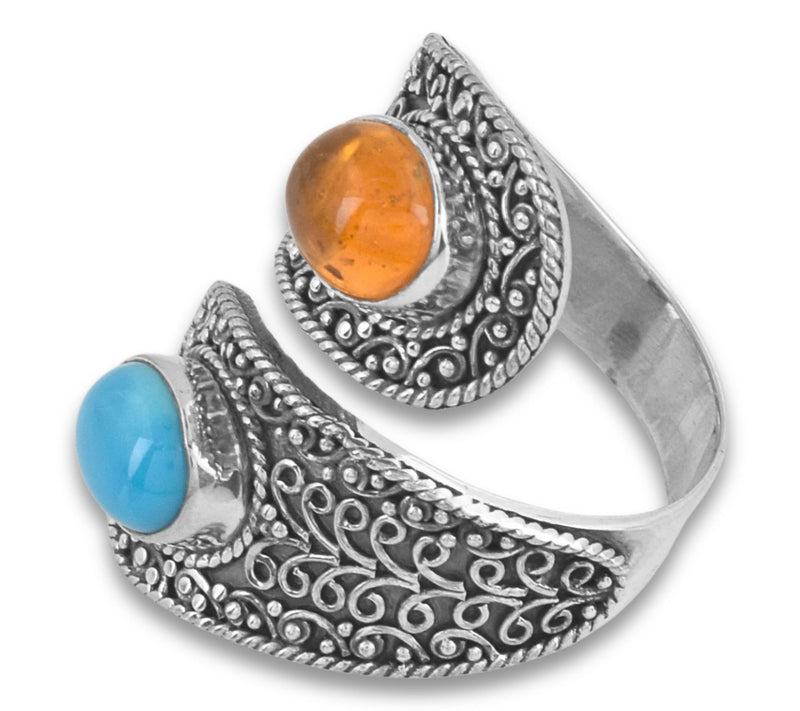 Artisan Crafted Sterling Silve r Amber & Turqu oise Ring — View 2