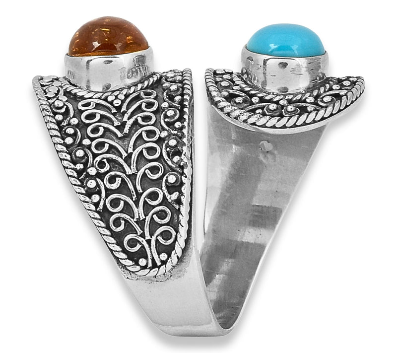 Artisan Crafted Sterling Silve r Amber & Turqu oise Ring — View 4