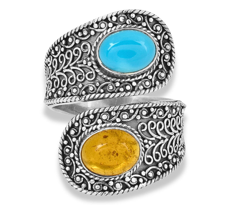Artisan Crafted Sterling Silve r Amber & Turqu oise Ring — View 3