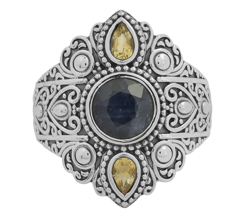 Artisan Crafted Sterling Silver Citrine & Sapphre Ring — View 2