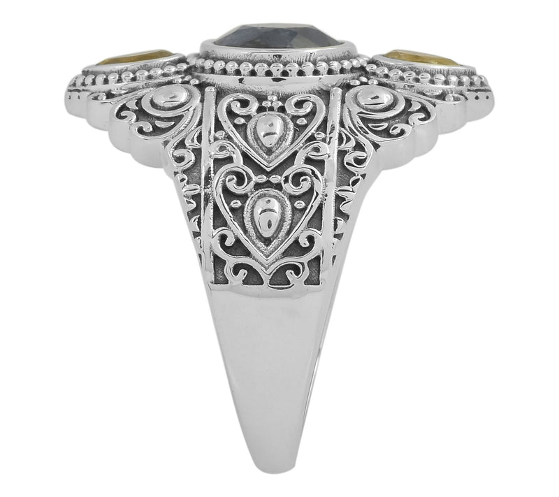 Artisan Crafted Sterling Silver Citrine & Sapphre Ring — View 5